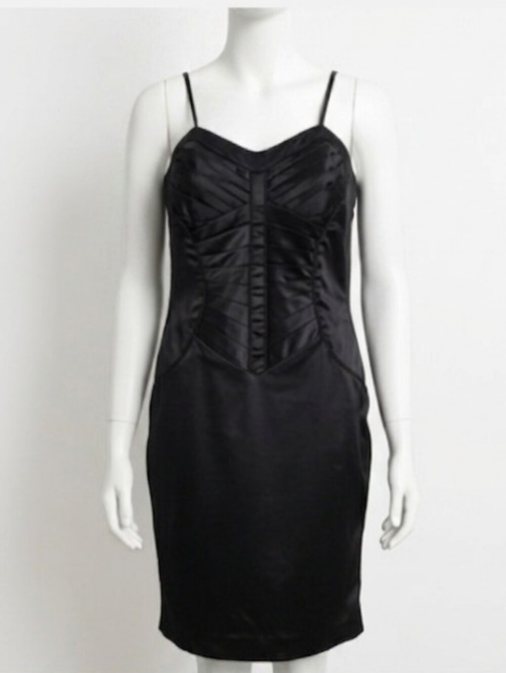 Oboe Black Spaghetti Straps Satin LBD Dress sz Large